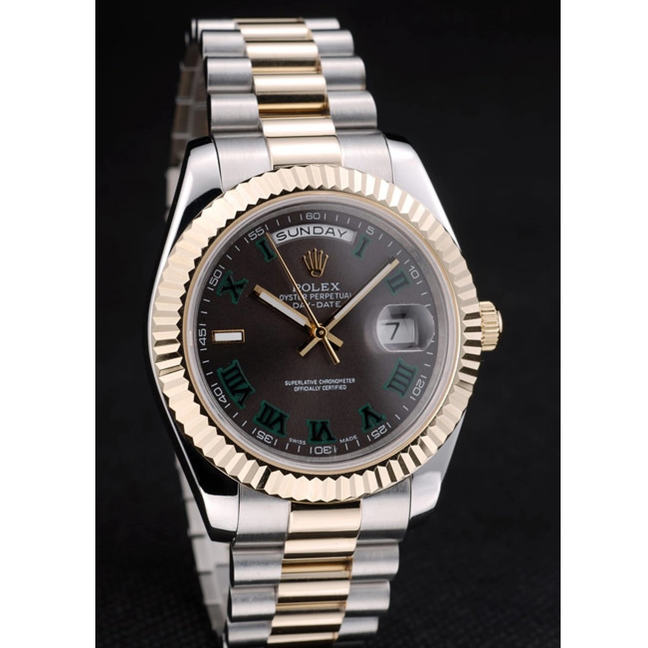 Rolex copies cheap Rolex Grey Strap Steel Dial DayDate Colored Stainless 41981 Dual 0701